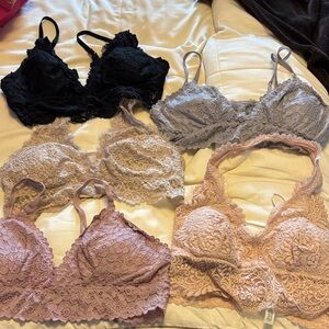 Aerie Lace Bralette Collection - Black, Gray, Cream, Pink